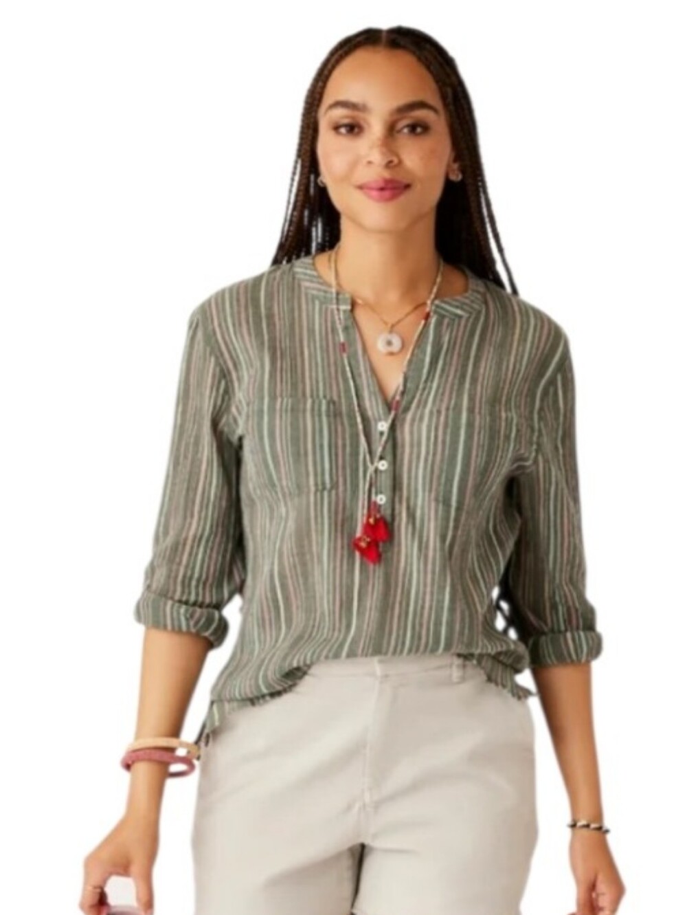 Carve Designs Tatum Gauze Organic Cotton Top in Green Size Large